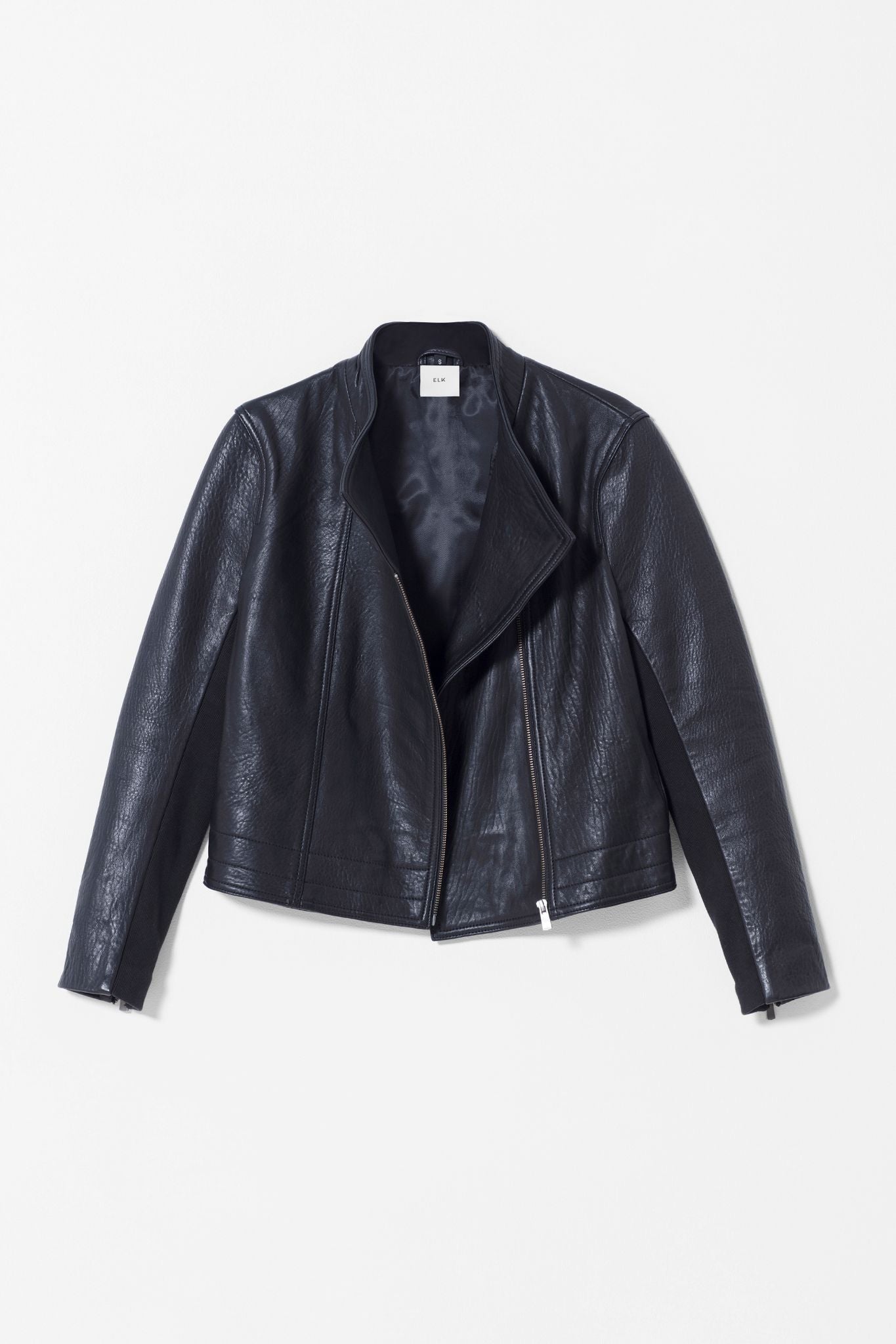 Lader Biker Leather Jacket Front Zipped Down | Black