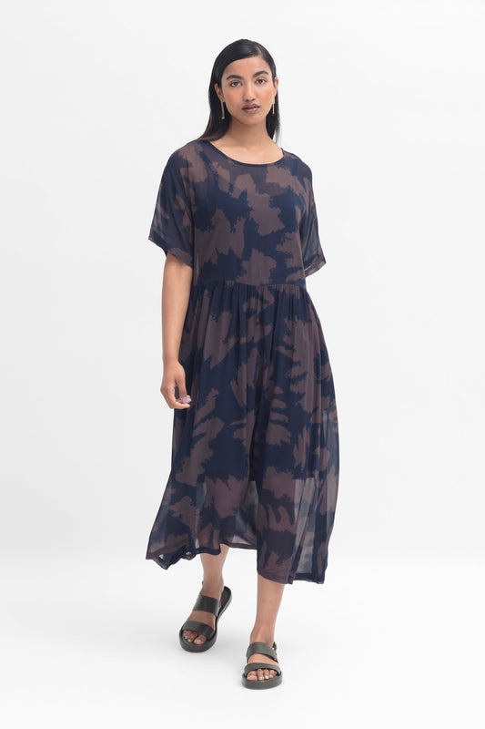 Ravnen Print Sheer Dress and Slip Model Front | CHOCOLATE NAEMI PRINT