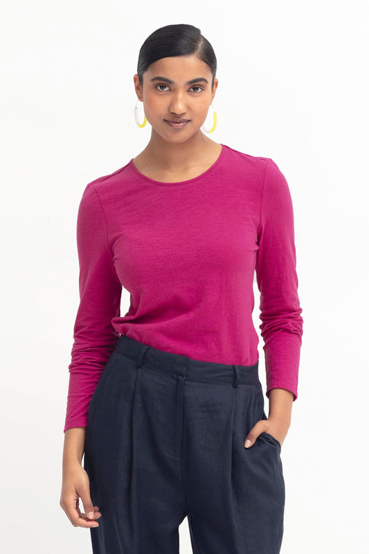Aryra Hemp and Organic Cotton Basic Long Sleeve Tshirt Model Front | BRIGHT PINK