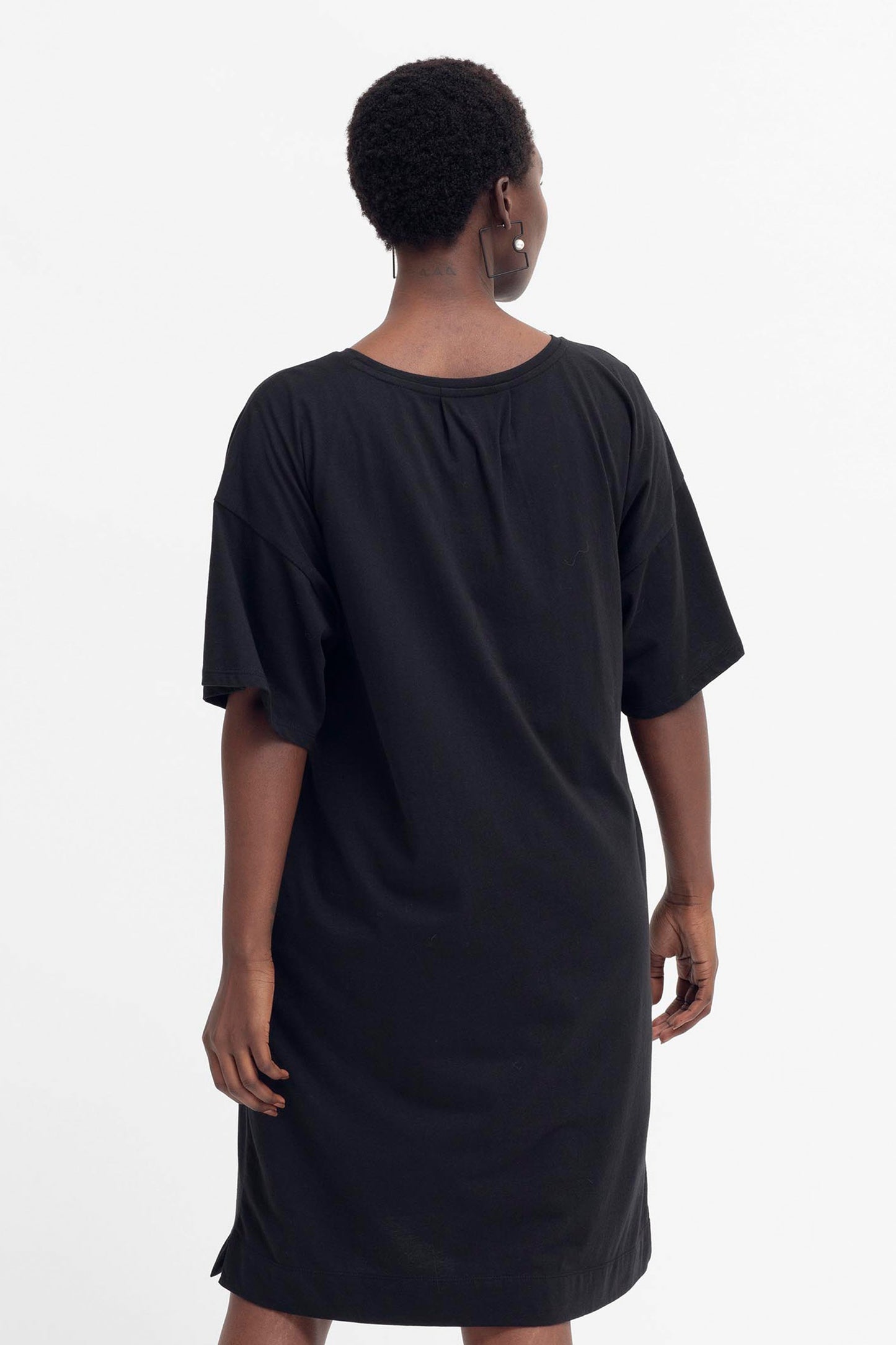 Kovaa Organic Dropped Shoulder Relaxed Tshirt Dress Model Back | BLACK