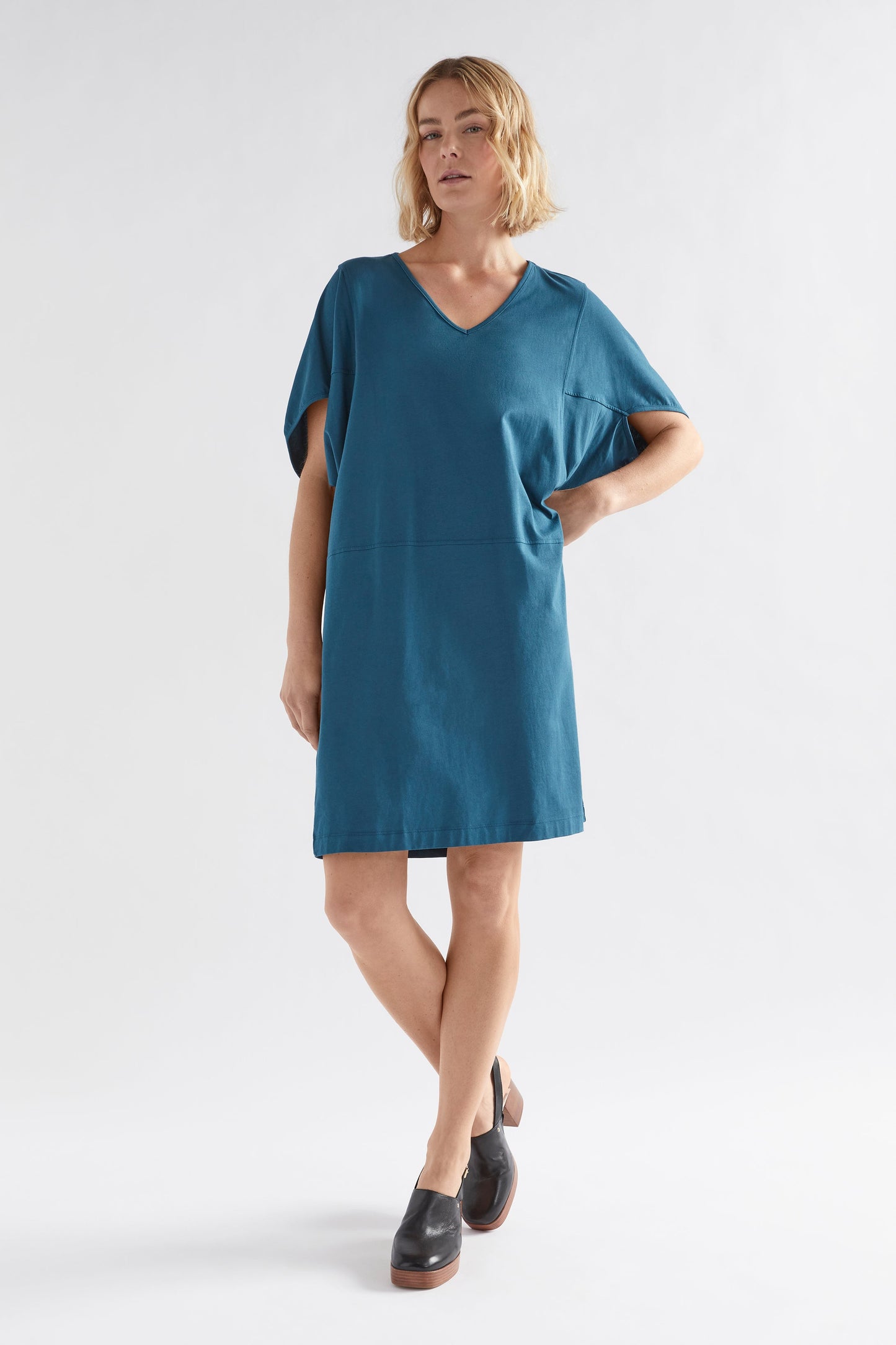 Nid Organic Cotton Jersey V-neck Dress Model Front | PEACOCK