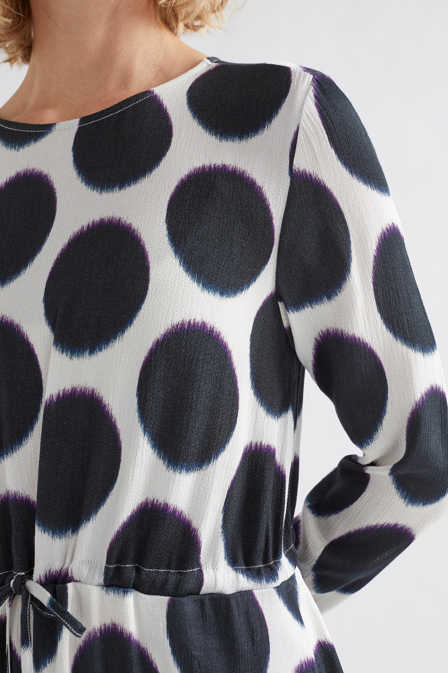 Ero Long Sleeve Mide Spot Print Dress Model Front Detail |  SOFT SPOT PRINT