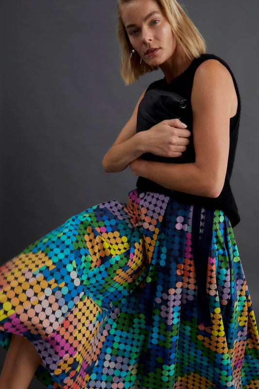Vilda Organic Cotton Print A-line Skirt Model side Campaign | JARMO PRINT 