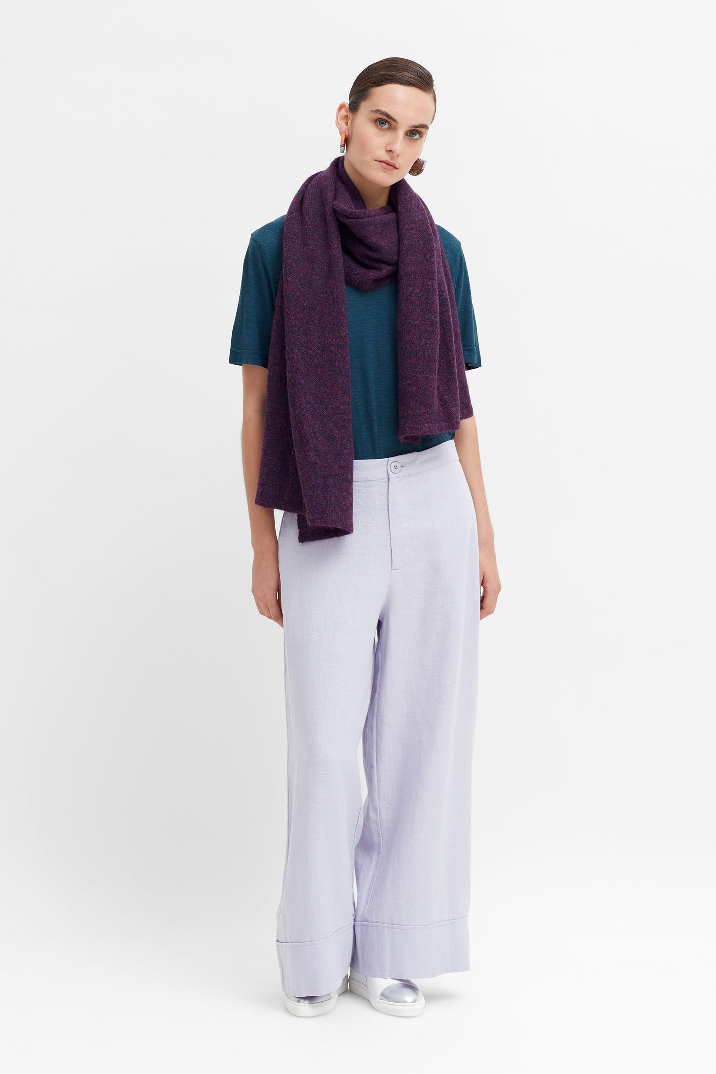 Agna Wide Statement Scarf Model Front | PLUM
