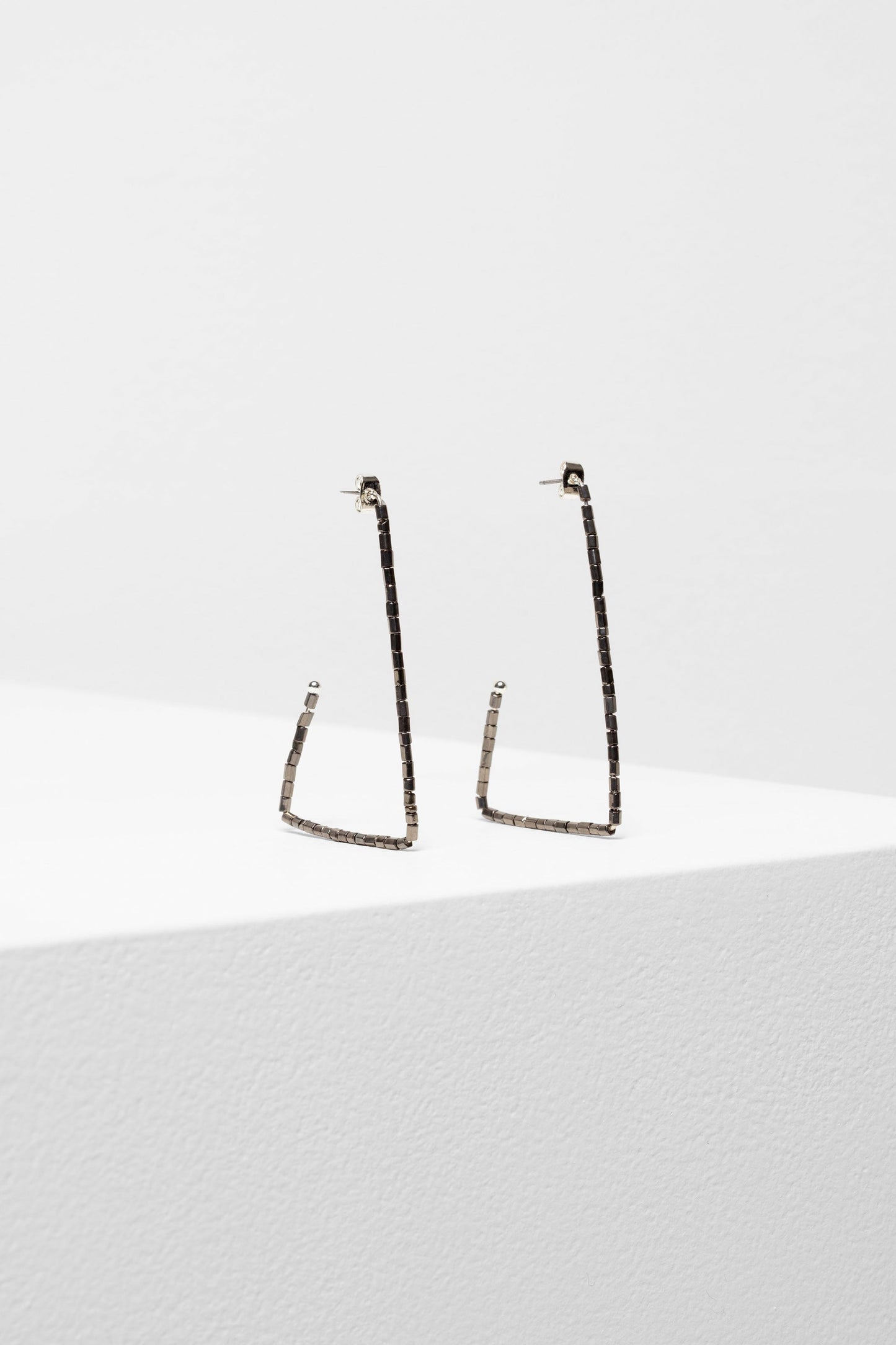 Kima Fine Glass Seed Bead Triangle Abstract Hoop Stud Earring | STEEL