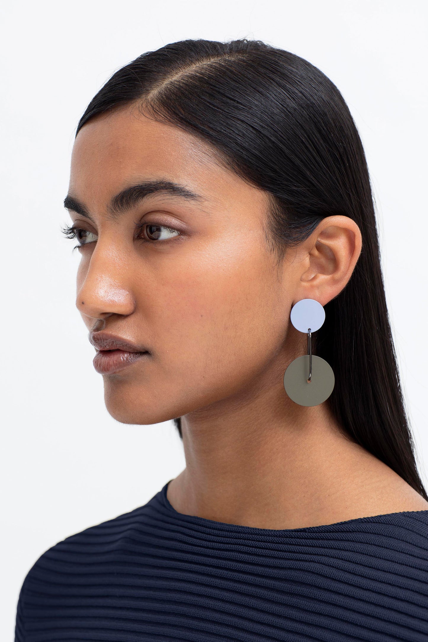 Obbe Colour Coated Metal Double Disc Drop Earring Model | OLIVINE
