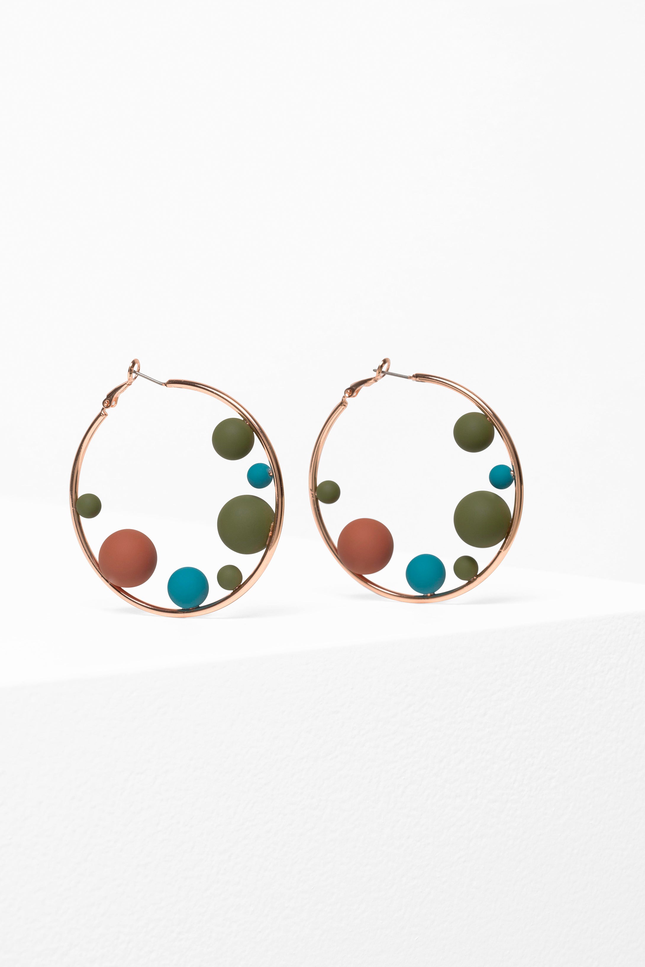 Solar Round Hoop Earring with Coloured Beads | ROSE GOLD