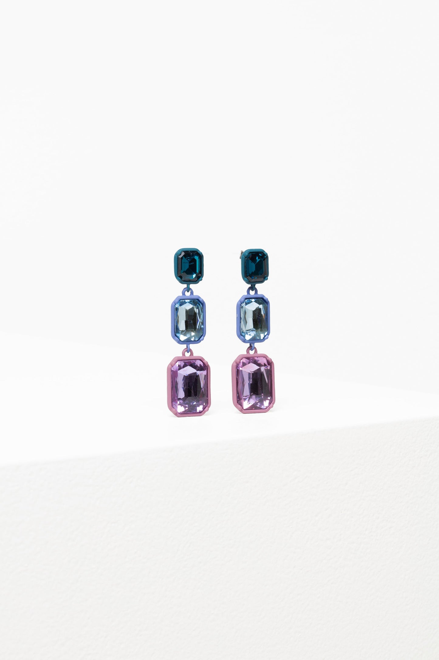 Jule Statement Triple Drop Coloured Glass Earring | TEAL BLUE