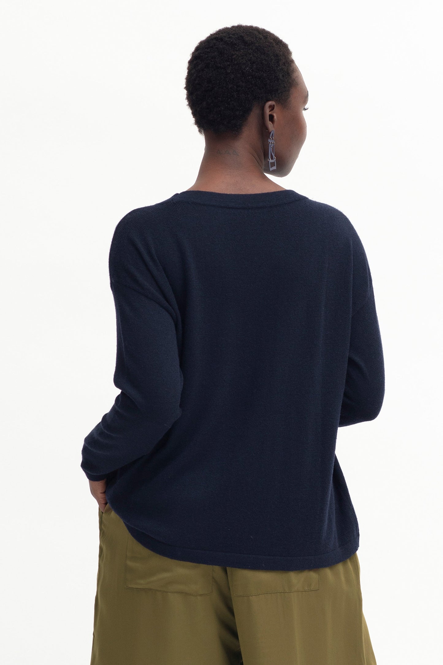 Kjosa Relaxed Fit A-line Sweater Model Back | STEEL BLUE