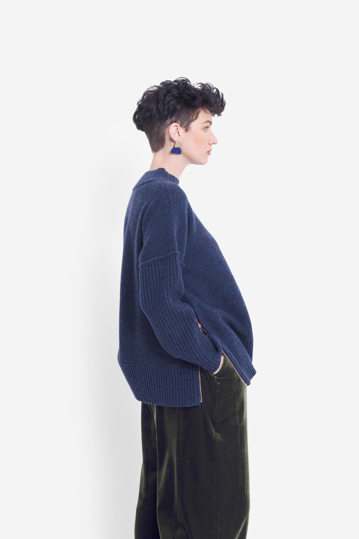 Eryka Turtle Neck Knit Sweater Model Side | DENIM
