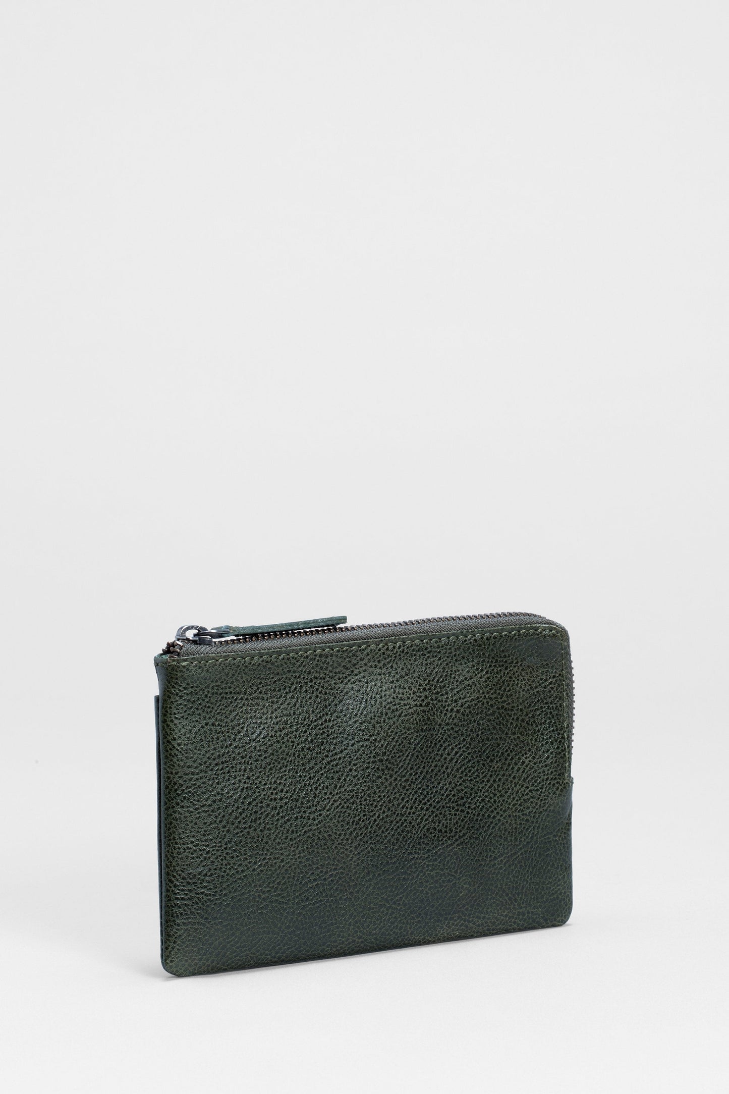 Kaia Zip Remnant Cow Leather Coin Purse Pouch Front | OLIVE
