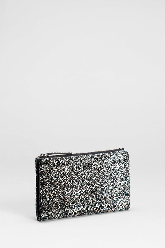 Hanna Leather Speckled Wallet Front BLACK WHITE