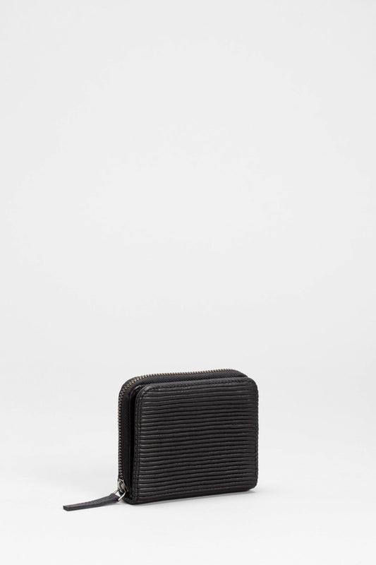 Lisser Ribbed Leather Zip Up Wallet Front | BLACK