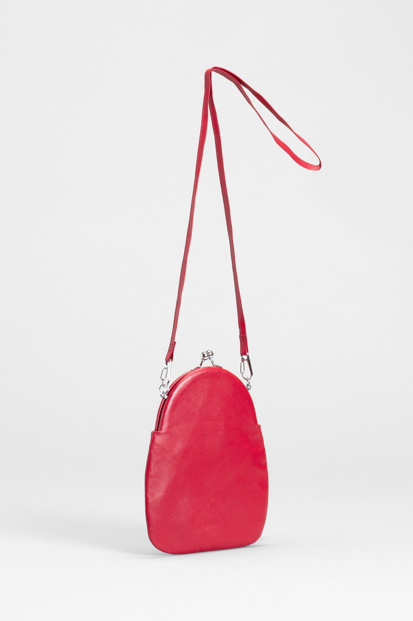 Senja Remnant Leather Cross-body Clip Purse Front | RED