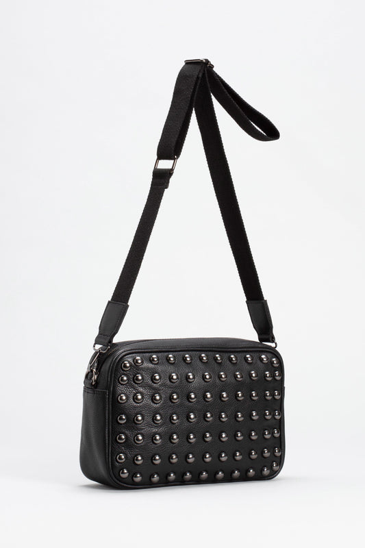Studd Leather Crossbody Body Bag Front | BLACK