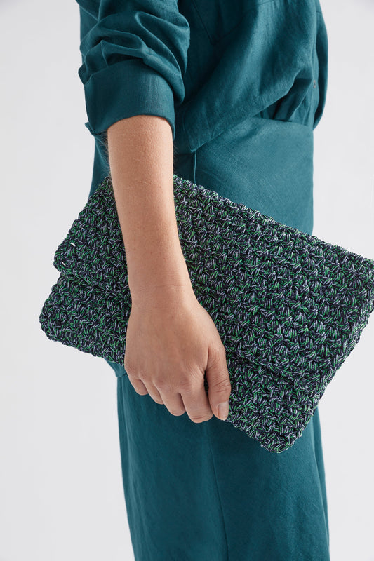 Koy Woven Recycled Polyester Clutch Bag Front No Strap model  | NAVY