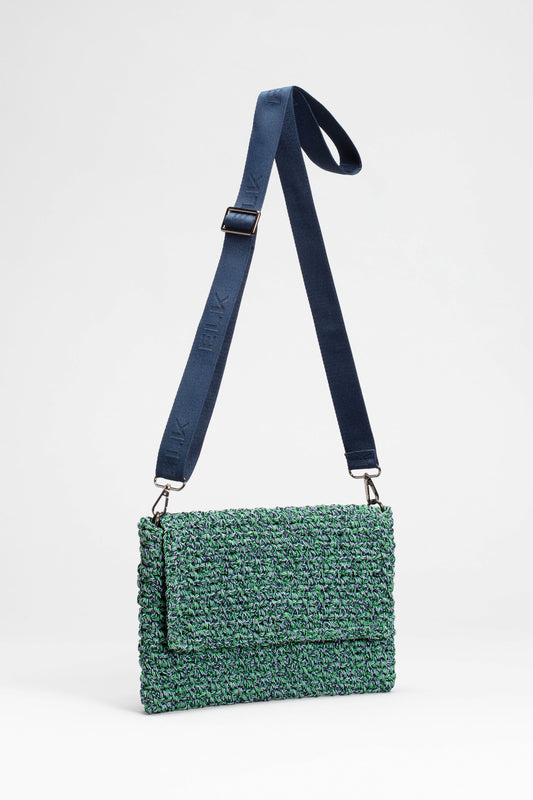 Koy Woven Recycled Polyester Clutch Bag Front Strap | NAVY