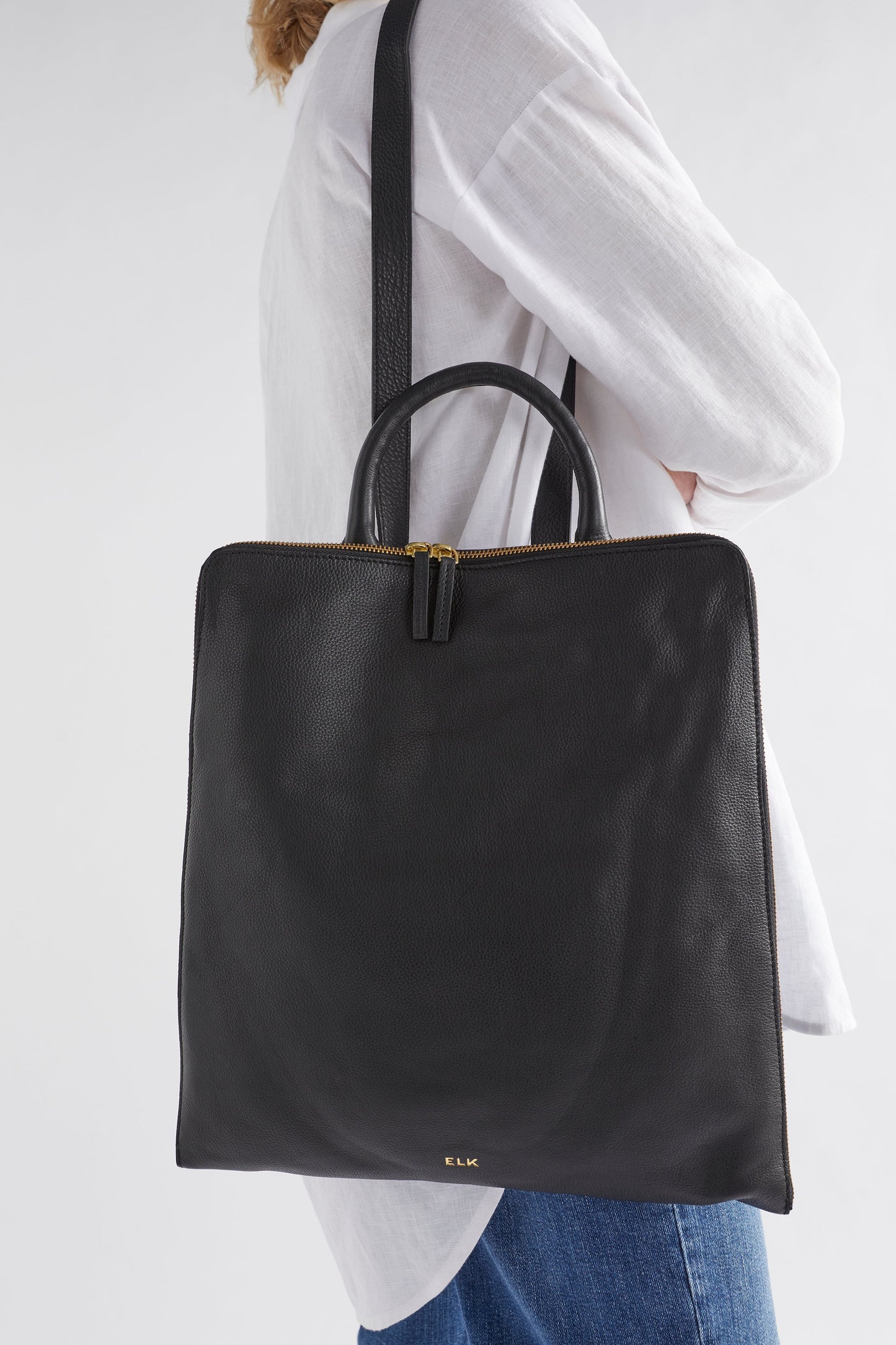 Sindal Minimalistic Leather Backpack Front as Tote  BLACK