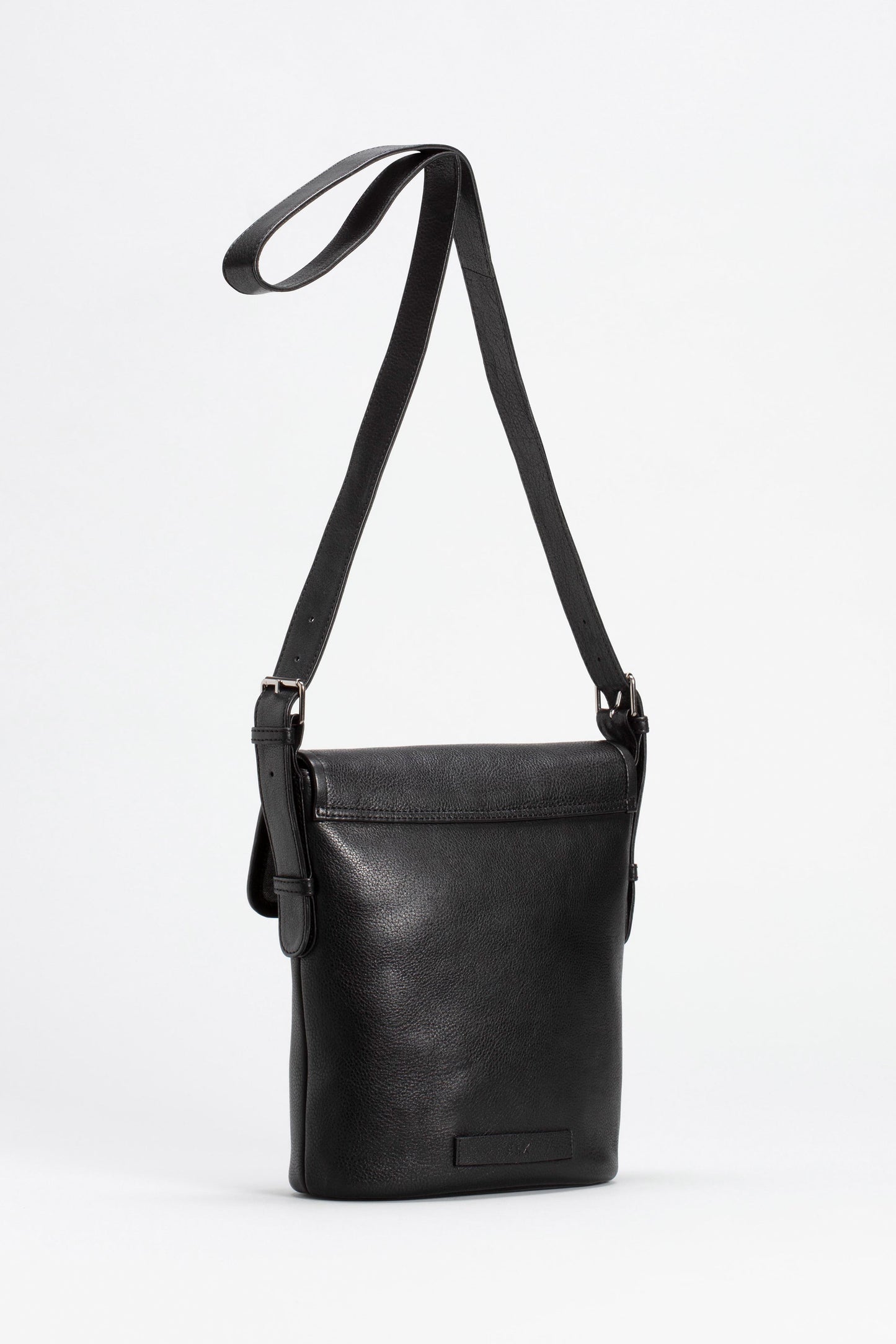 Teo Medium sized Leather Crossbody Bag with flap Back BLACK