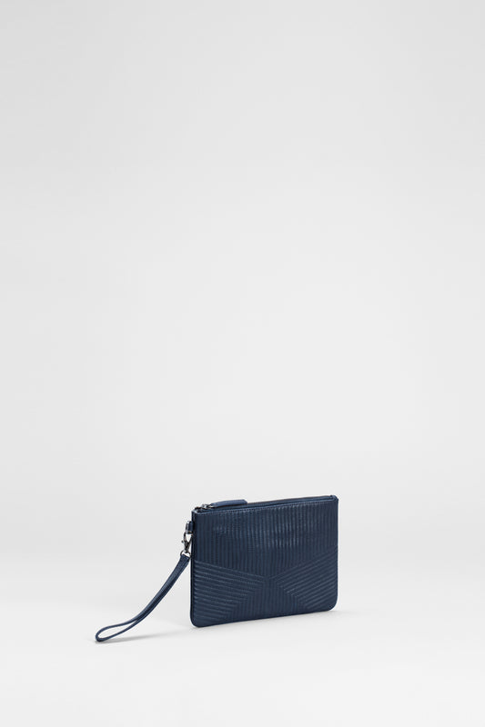Jaana Leather Quilt Detailed Clutch Side Angled | Navy