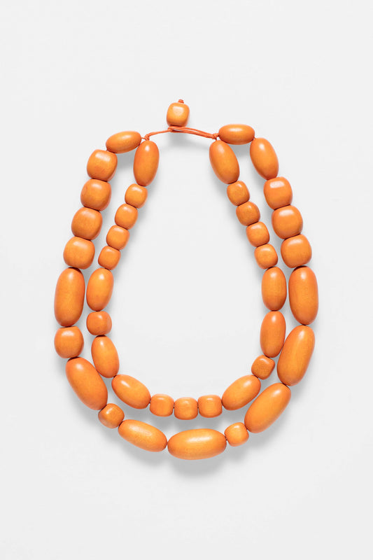 Harno Coloured Wooden Bead Chunky Double Strand Short Necklace TANGERINE