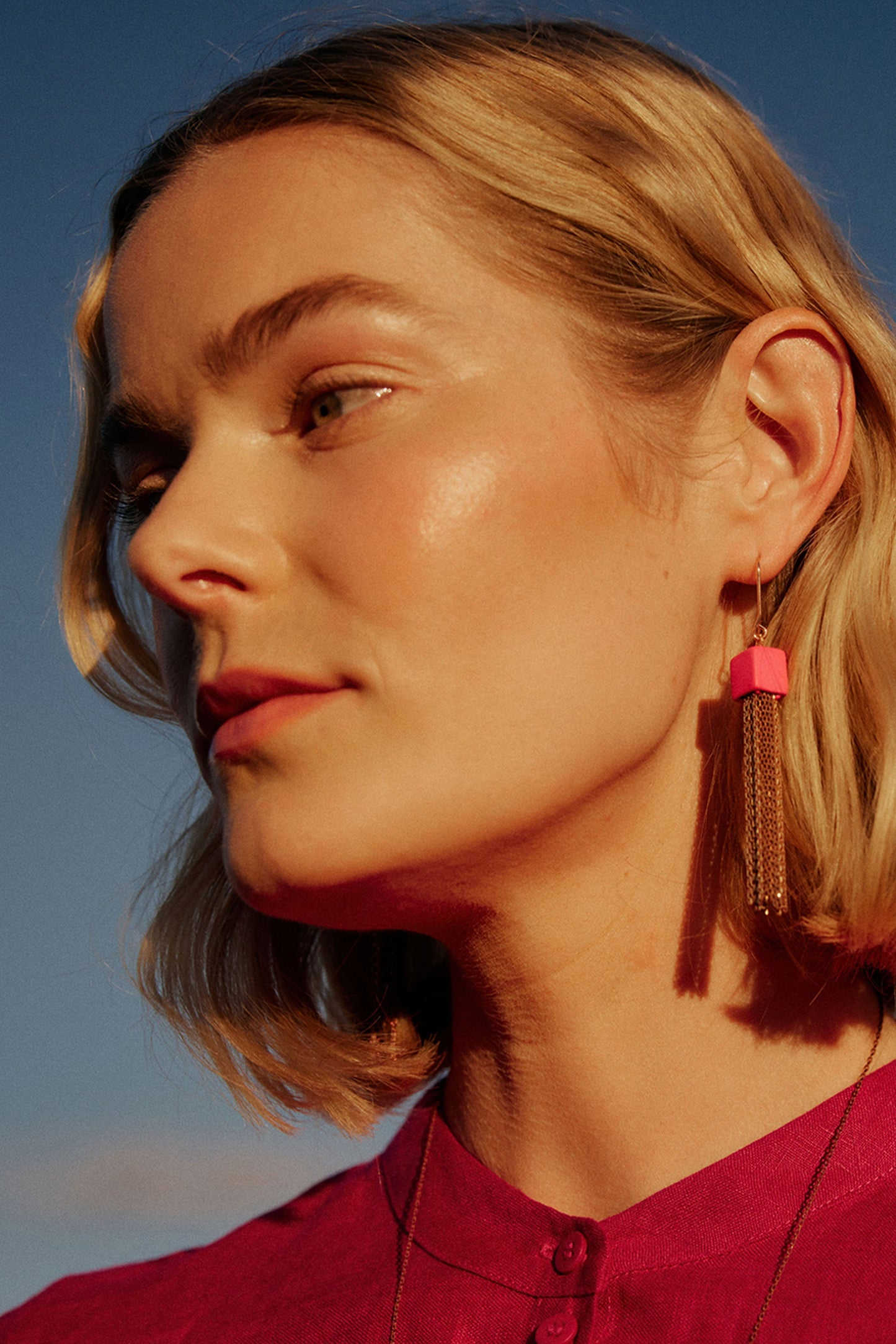 Taz Coloured Chain Tassel Earring Campaign | HOT PINK